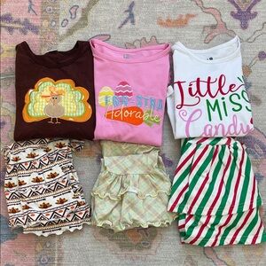 Girls Easter, Thanksgiving, X-Mas Embroidered Outfit Sets